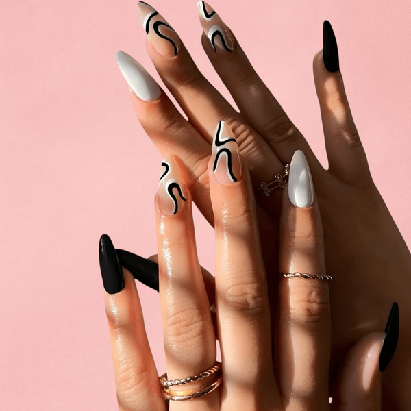 Faux ongles noir et blanc