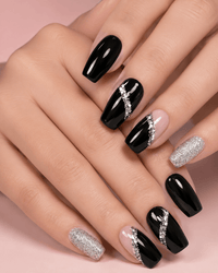Faux ongles noir pailleté