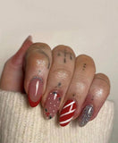 ongle noel rouge et argent